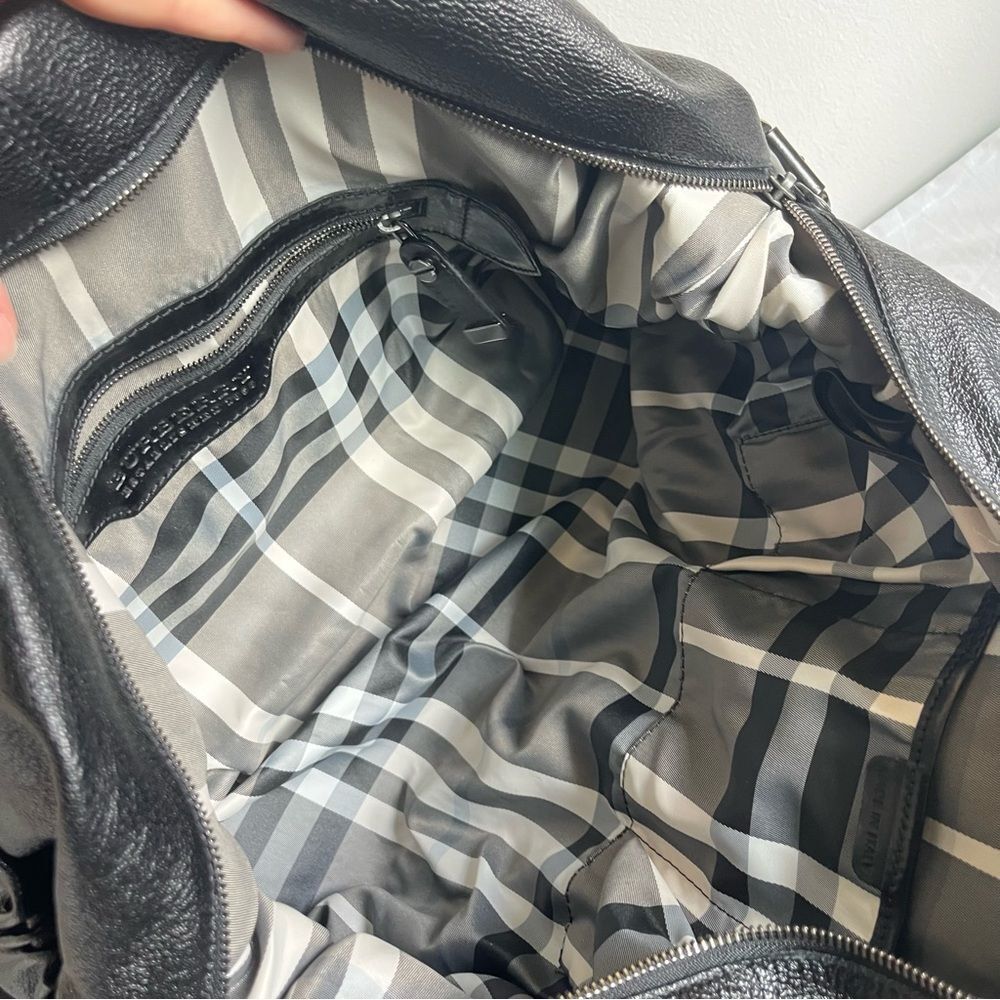 BURBERRY Black XL Calf Leather Hobo Shoulder Bag Haymarket Nova Check Canterbury - Picture 13 of 16